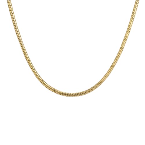 PAURO Damen Herren Edelstahl 1.5mm Flexible Runde Schlangenkette Halskette Hip Hop Schmuck Geschenk Gold, Länge 22'' von PAURO