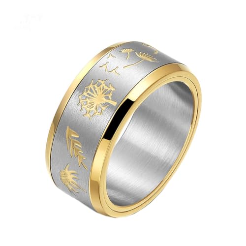 PAURO Damen Herren Edelstahl 10MM Personalisierte Löwenzahn Drehbaren Ring Gold Größe 65 (20.7) von PAURO
