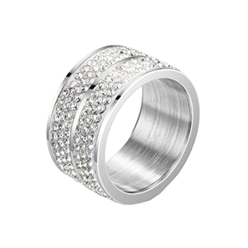 PAURO Damen Herren Edelstahl 12mm Ehering Zirkonia Ring Silber Weiss Größe 68 (21.6) von PAURO