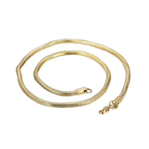 PAURO Damen Herren Edelstahl 3mm Flexible Runde Schlangenkette Halskette Hip Hop Schmuck Geschenk Gold, Länge 22'' von PAURO