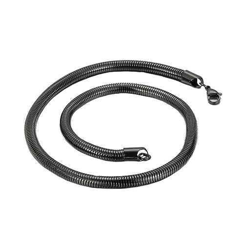 PAURO Damen Herren Edelstahl 6mm Flexible runde Schlangenkette Halskette Hip Hop Schmuck Geschenk Schwarz, Länge 22'' von PAURO
