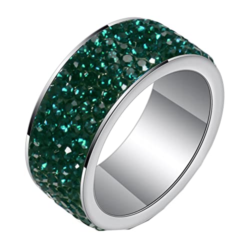 PAURO Damen Herren Edelstahl 8mm Hochglanzpolierter Ehering Zirkonia Ring Silber Dunkelgrün Größe 62 (19.7) von PAURO