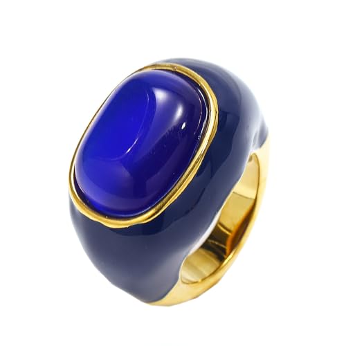 PAURO Damen Hochglanzpolierter Emaille Edelstein Ring Versprechen Ehering Dunkelblau Größe 60 (19.1) von PAURO
