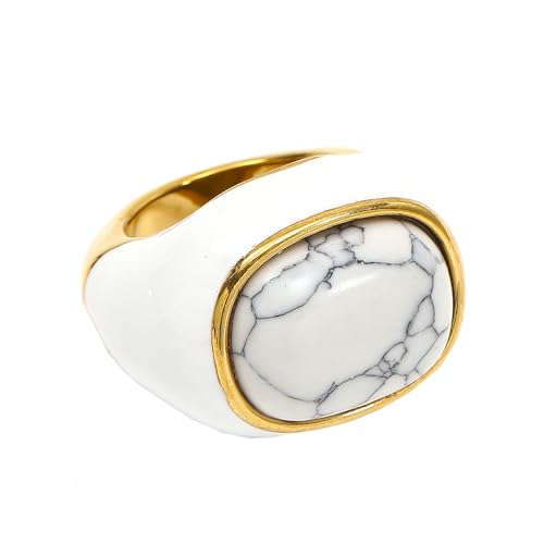PAURO Damen Hochglanzpolierter Emaille Edelstein Ring Versprechen Ehering Weiß Größe 54 (17.2) von PAURO