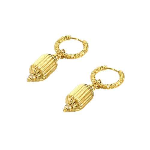 PAURO Damen Huggie Hoop Ohrringe Edelstahl Laterne baumeln Piercing Ohrringe Gold Groß von PAURO