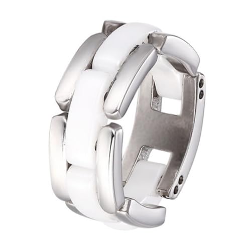 PAURO Damen Keramik 7MM Minimalistisches Hochglanzpoliertes Hochzeitsband Faltbarer Ring Weiß Größe 65 (20.7) von PAURO