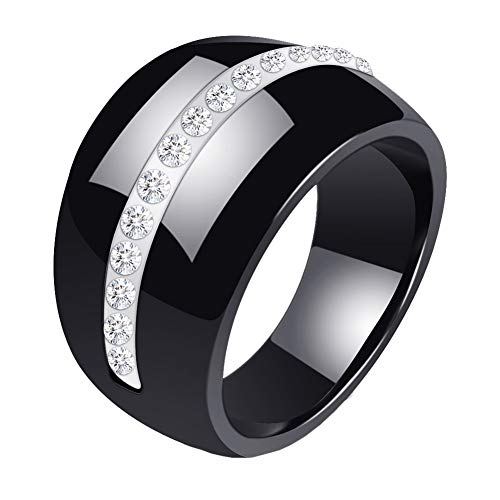 PAURO Damen Klassisch Ring Breit Engagement Versprechen Hochzeitsband Keramik Mikro Zirkonia Schwarz und Weiß Größe 52 (16.6) von PAURO