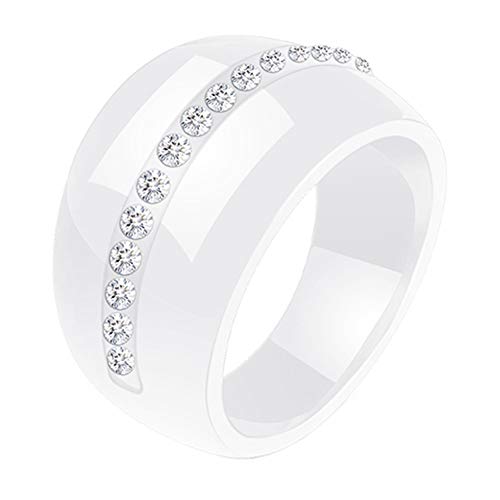 PAURO Damen Klassisch Ring Breit Engagement Versprechen Hochzeitsband Keramik Mikro Zirkonia Weiß Größe 54 (17.2) von PAURO