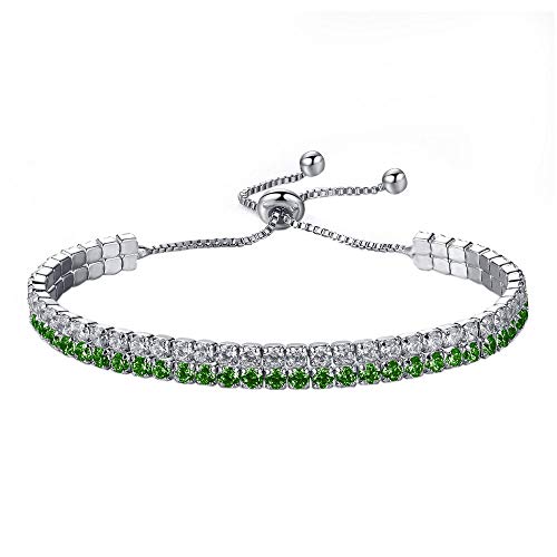 PAURO Damen Platin Plattiert Einfachen Stil Kette Tennisarmband mit Zirkonia, Grün, Weiß von PAURO