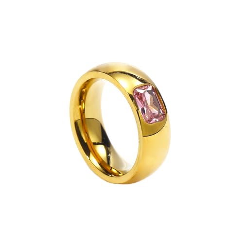 PAURO Damen Quadratische Zirkon Ringe Edelstahl Kristall Kuppel Hochzeit Band Ring Gold Rosa Größe 57 (18.1) von PAURO