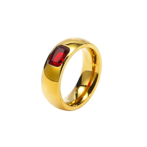 PAURO Damen Quadratische Zirkon Ringe Edelstahl Kristall Kuppel Hochzeit Band Ring Gold Rot Größe 57 (18.1) von PAURO