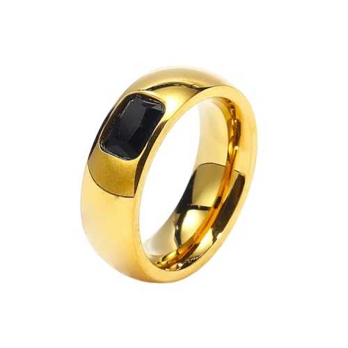 PAURO Damen Quadratische Zirkon Ringe Edelstahl Kristall Kuppel Hochzeit Band Ring Gold Schwarz Größe 62 (19.7) von PAURO