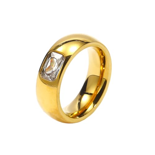 PAURO Damen Quadratische Zirkon Ringe Edelstahl Kristall Kuppel Hochzeit Band Ring Gold Weiß Größe 57 (18.1) von PAURO