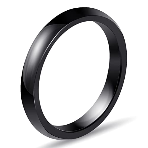 PAURO Damen Ring Keramik 3Mm Comfort Fit Hochzeitsband Einfachen Poliert Schwarz Größe 47 von PAURO