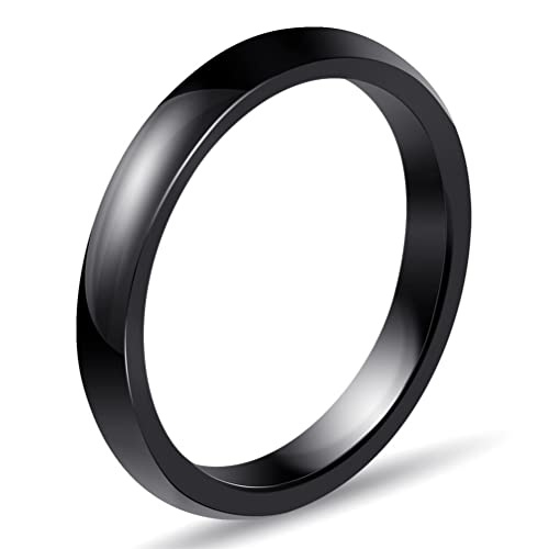 PAURO Damen Ring Keramik 3Mm Comfort Fit Hochzeitsband Einfachen Poliert Schwarz Größe 52 von PAURO