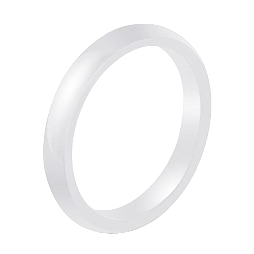 PAURO Damen Ring Keramik 3Mm Comfort Fit Hochzeitsband Einfachen Poliert Weiß Größe 54 von PAURO