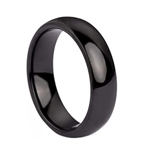 PAURO Damen Ring Keramik 6Mm Comfort Fit Hochzeitsband Einfachen Poliert Schwarz Größe 54 von PAURO