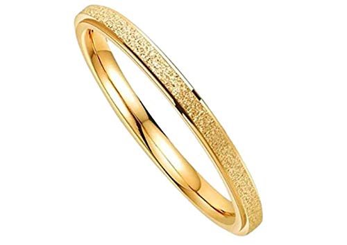 PAURO Damen Ring aus Edelstahl Gold 2Mm Stapelbar Ehering Sandblast Finish Größe 50 von PAURO