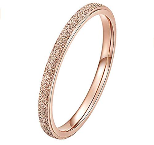 PAURO Damen Ring aus Edelstahl Roségold 2Mm Stapelbar Ehering Sandblast Finish Größe 52 von PAURO