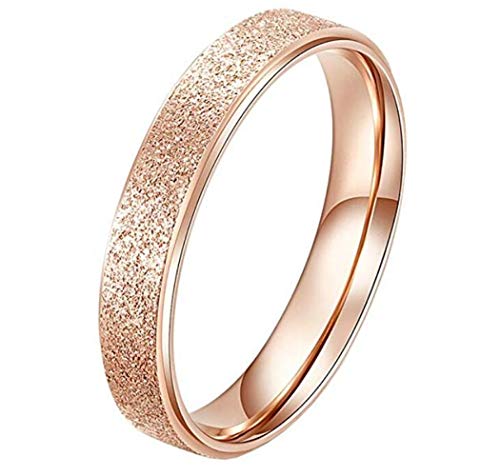 PAURO Damen Ring aus Edelstahl Roségold 4Mm Stapelbar Ehering Sandblast Finish Größe 52 von PAURO