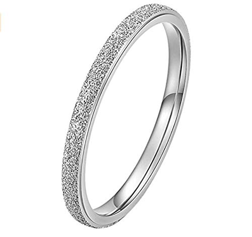 PAURO Damen Ring aus Edelstahl Silber 2Mm Stapelbar Ehering Sandblast Finish Größe 60 von PAURO