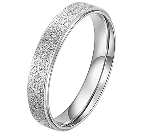 PAURO Damen Ring aus Edelstahl Silber 4Mm Stapelbar Ehering Sandblast Finish Größe 60 von PAURO