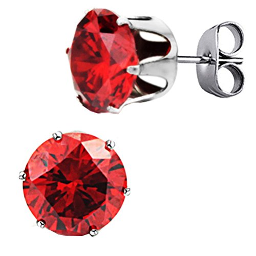 PAURO Damen Schmuck Edelstahl Exquisite Kubische Runde Zirkonia Glänzend Ohrringe, Rot Diamanten Große von PAURO