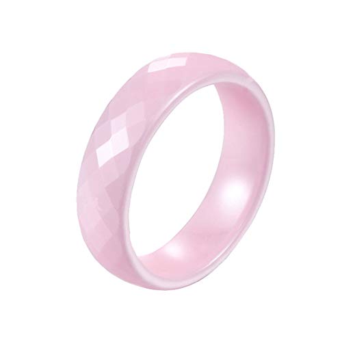 PAURO Damen Schmuck Hoch Poliert Klassisch Design Engagement Hochzeitsband Ringe Keramik 6MM Rosa Größe 52 (16.6) von PAURO