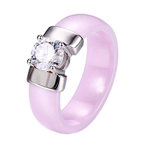 PAURO Damen Schmuck Hoch Poliert Mit Zirkon Engagement Hochzeit Band Ringe Keramik Rosa Silber Größe 54 (17.2) von PAURO