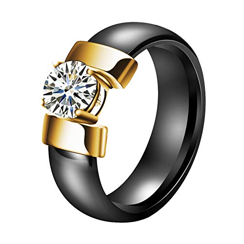 PAURO Damen Schmuck Hoch Poliert Mit Zirkon Engagement Hochzeit Band Ringe Keramik Schwarz Gold Größe 54 (17.2) von PAURO