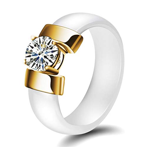 PAURO Damen Schmuck Hoch Poliert Mit Zirkon Engagement Hochzeit Band Ringe Keramik Weiß Gold Größe 52 (16.6) von PAURO