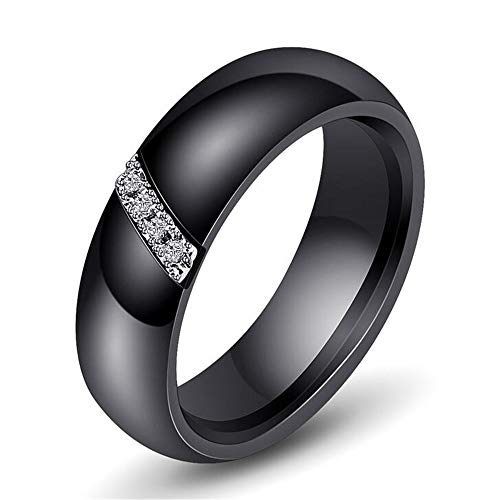 PAURO Damen Schräg Stange Zirkon Engagement Hochzeit Band Ringe Keramik Schwarz Größe 54 (17.2) von PAURO