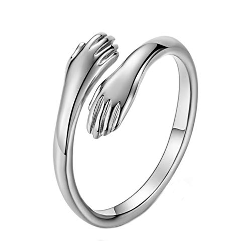 PAURO Damen Silber Titan Stahl Hände Umarmung Offenen Ring Edelstahl Liebhaber Romantischen Stil Hochzeit Größe 60 von PAURO