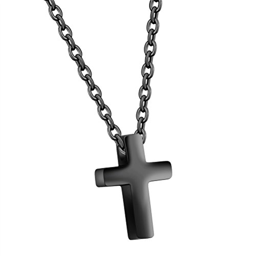 PAURO Damen Zierliche Kleine Kreuz Edelstahl Anhänger Halskette Mit 16 Zoll Kette Schwarz Überzogen von PAURO