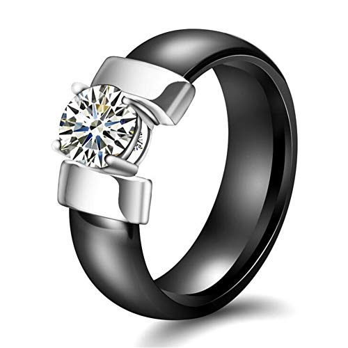 PAURO Damen Zirkon Engagement Hochzeit Band Ringe Keramik (Schwarz Silber, 50 (15.9)) von PAURO