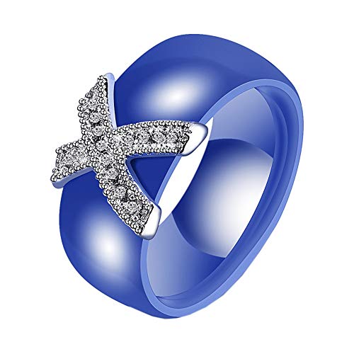 PAURO Damen Zirkon Engagement Hochzeit Band Ringe Keramik X-Form Blau Größe 65 (20.7) von PAURO