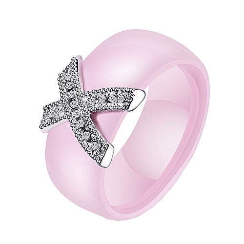 PAURO Damen Zirkon Engagement Hochzeit Band Ringe Keramik X-Form Rosa Größe 52 (16.6) von PAURO