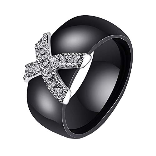 PAURO Damen Zirkon Engagement Hochzeit Band Ringe Keramik X-Form Schwarz Größe 54 (17.2) von PAURO