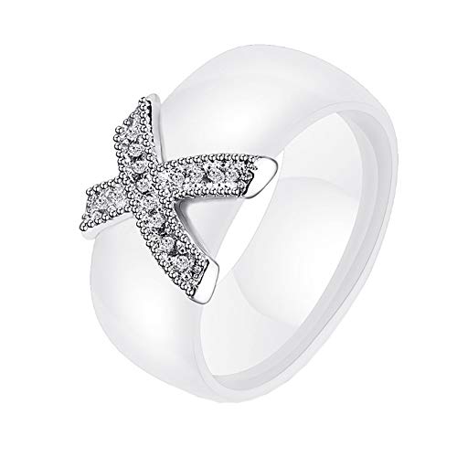 PAURO Damen Zirkon Engagement Hochzeit Band Ringe Keramik X-Form Weiß Größe 54 (17.2) von PAURO