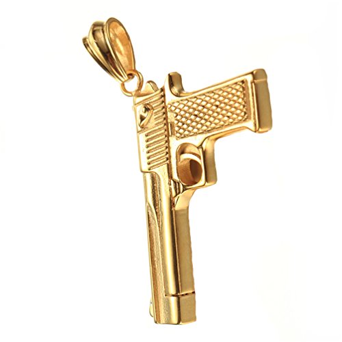 PAURO Edelstahl CS Gun Ornamente Anhänger Pistole Hip Hop Punk Herren Halskette für Biker Gold ohne Kette von PAURO