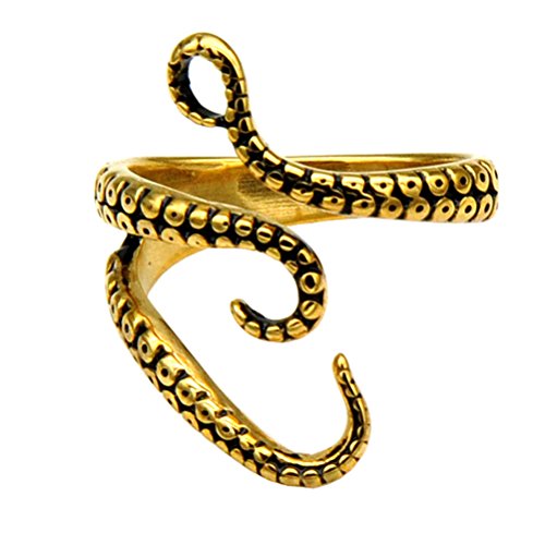 PAURO Edelstahl Punk Oktopus Tentakel Sea Monster Kraken Squid Offener Ring für Männer Einstellbares Gold von PAURO