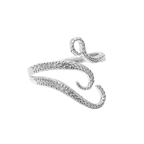 PAURO Edelstahl Punk Oktopus Tentakel Sea Monster Kraken Squid Offener Ring für Männer Verstellbar Volles Silber von PAURO