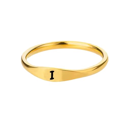 PAURO Edelstahl Trendiger Minimalistischer Alphabet Stapelung Initiale Siegelring für Herren Damen Gold I Größe 57 (18.1) von PAURO