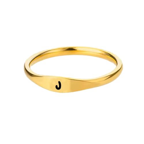 PAURO Edelstahl Trendiger Minimalistischer Alphabet Stapelung Initiale Siegelring für Herren Damen Gold J Größe 60 (19.1) von PAURO