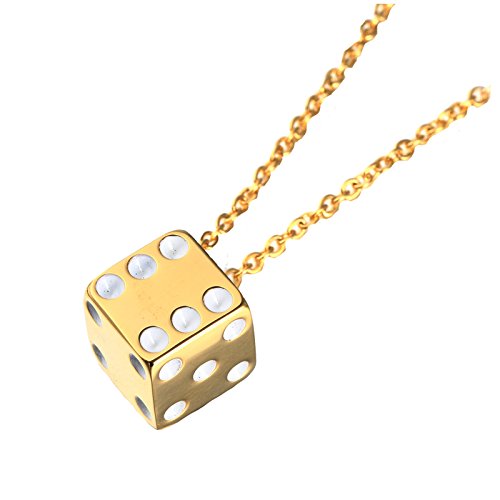 PAURO Edelstahl Weinlese Würfel Mens Anhänger mit Ketten Punkradfahrer Halskette für glückliches Hochzeits Gold von PAURO