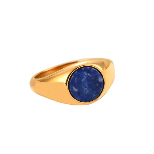 PAURO Femmes Edelstahl Runde Edelstein Ringe Retro Einfacher Ehering Ring Gold Blau Größe 52 (16.6) von PAURO