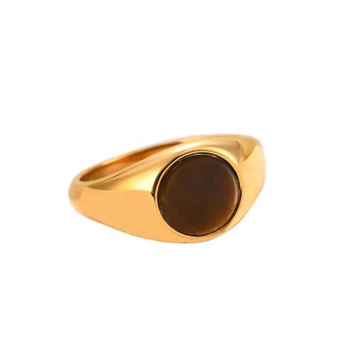 PAURO Femmes Edelstahl Runde Edelstein Ringe Retro Einfacher Ehering Ring Gold Braun Größe 52 (16.6) von PAURO