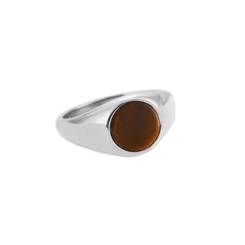 PAURO Femmes Edelstahl Runde Edelstein Ringe Retro Einfacher Ehering Ring Silver Braun Größe 52 (16.6) von PAURO