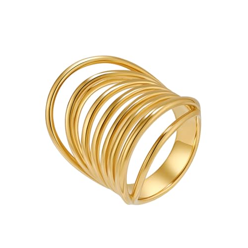 PAURO Frau Edelstahl Einfache Persönlichkeit Übertriebenes Retro Ring Gold Größe 60 (19.1) von PAURO