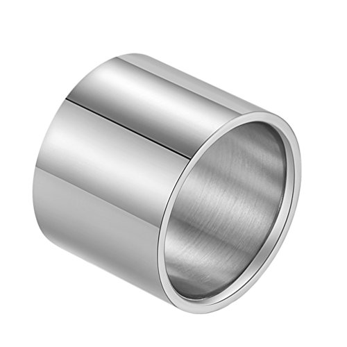 PAURO Herren 18mm Breiten Poliert Ring aus Edelstahl Rohr Schneiden Flachen Einfach Silber Größe 72 (22.9) von PAURO